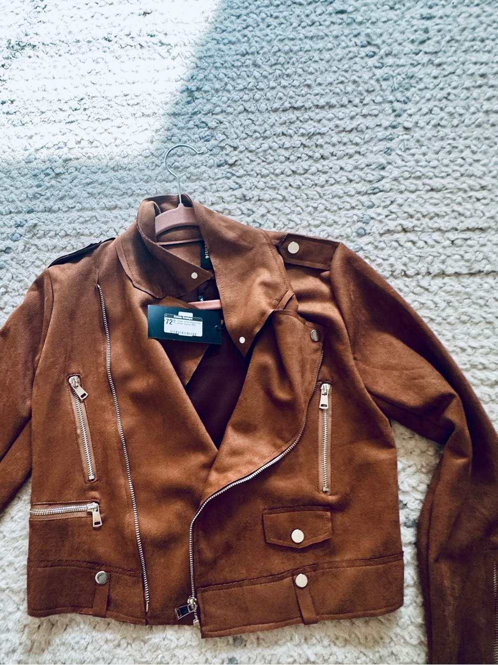 VENTI6 Women’s Brown Suede Moto Jacket with Zip Details